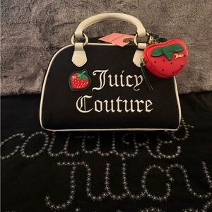 Juicy Couture Black and White Satchel with Strawberry Charm